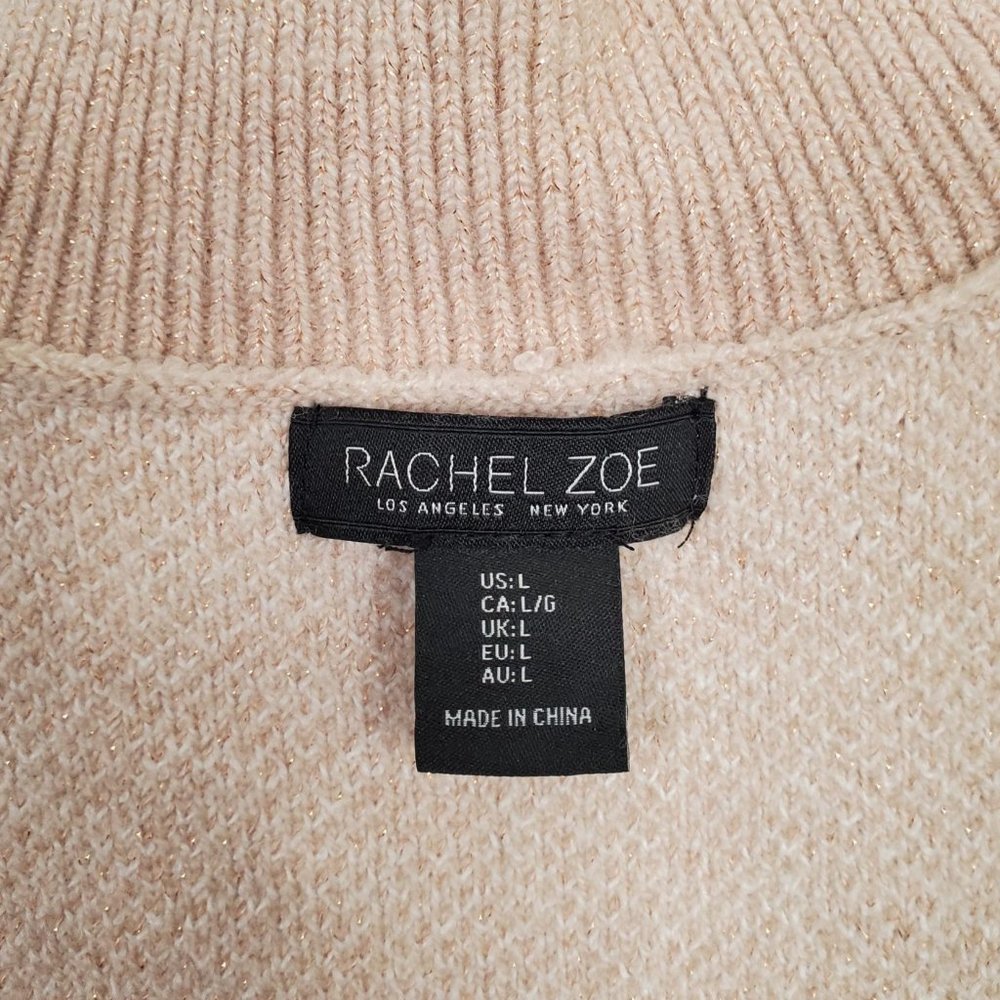Rachel Zoe Size L Sweater Wool Blend Metallic Sparkle Mock Neck Thick Knit Tan - Picture 6 of 6
